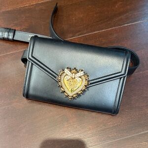 Dolce & Gabbana Black Crossbody Bag with Gold Heart Detail